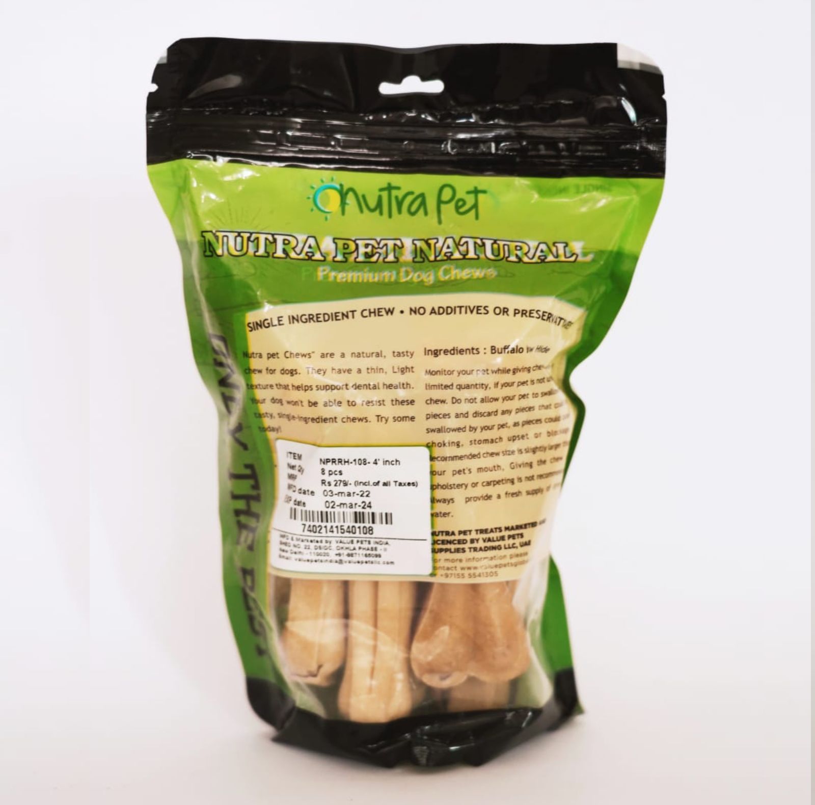 NUTRAPET RAWHIDE BONE 4" 8 PCS - Premium food from Nutrapet 